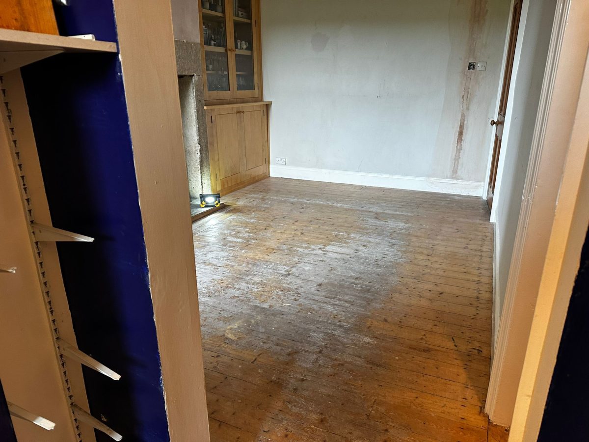 Before image of a wood floor restoration project in Harrogate