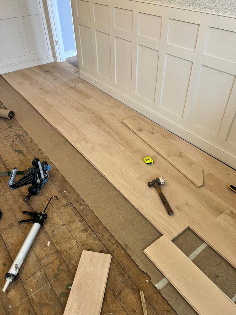 Wood Floor installation in progress