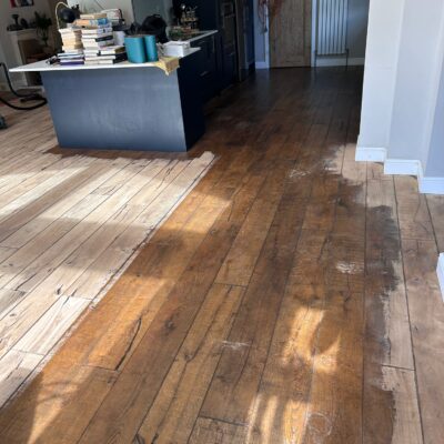 Kitchen diner wood floor sanding project in York